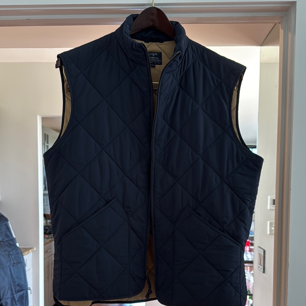 J. Crew Blue Quilted Vest with Stand-Up Collar